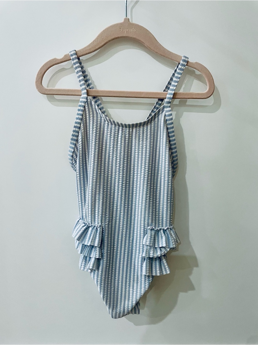 Old Navy Blue & White Striped Ruffle One-Piece Swimsuit